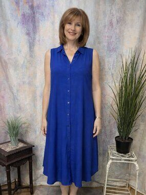 📌mile gabrielle Casual A-Line Sleeveless Button Down Dress